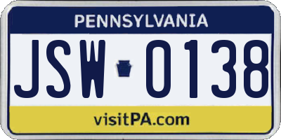 PA license plate JSW0138