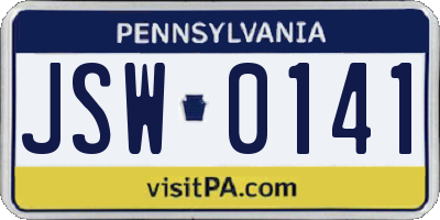 PA license plate JSW0141