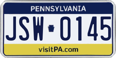 PA license plate JSW0145