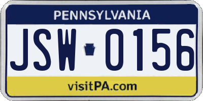 PA license plate JSW0156