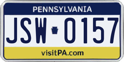 PA license plate JSW0157