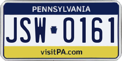 PA license plate JSW0161