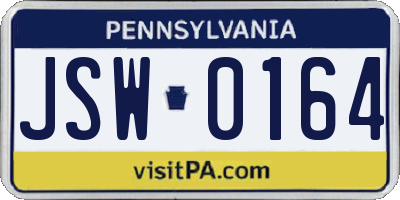 PA license plate JSW0164