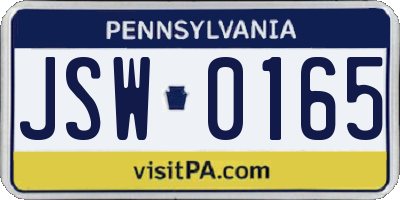 PA license plate JSW0165