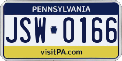 PA license plate JSW0166