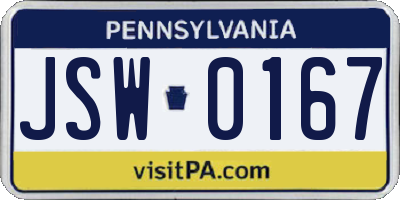 PA license plate JSW0167