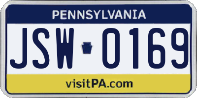 PA license plate JSW0169