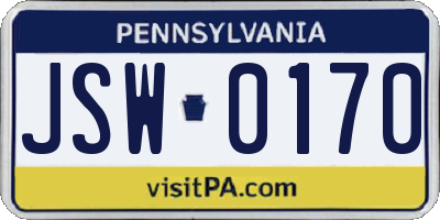PA license plate JSW0170