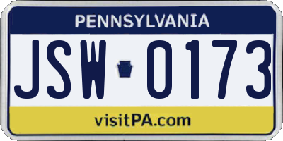 PA license plate JSW0173