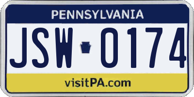 PA license plate JSW0174