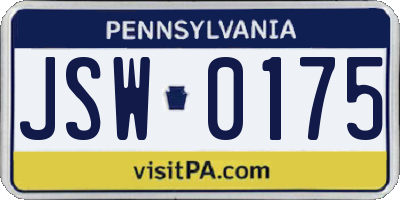 PA license plate JSW0175