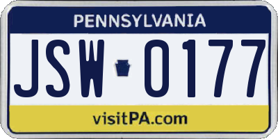 PA license plate JSW0177