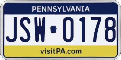 PA license plate JSW0178