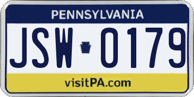 PA license plate JSW0179