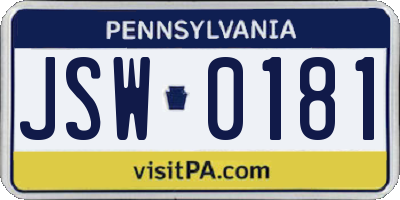 PA license plate JSW0181