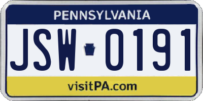 PA license plate JSW0191