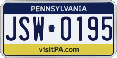 PA license plate JSW0195
