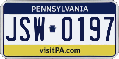 PA license plate JSW0197