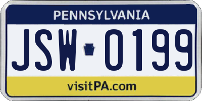 PA license plate JSW0199
