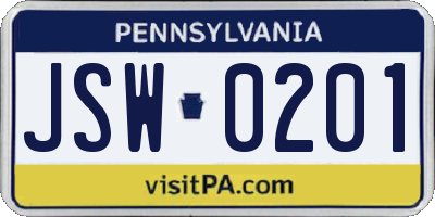 PA license plate JSW0201