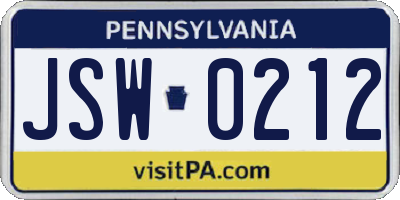 PA license plate JSW0212