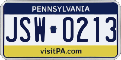 PA license plate JSW0213
