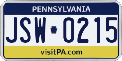 PA license plate JSW0215