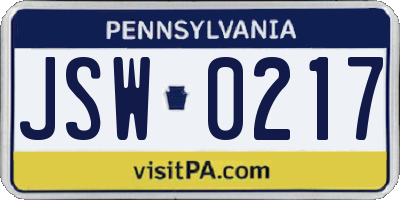 PA license plate JSW0217