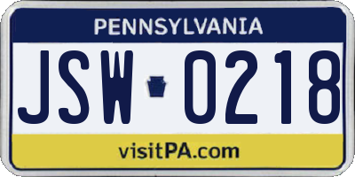 PA license plate JSW0218