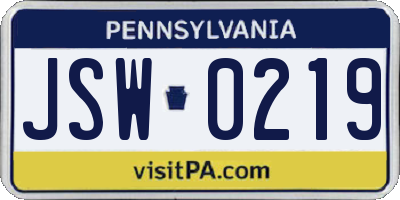 PA license plate JSW0219