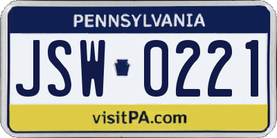 PA license plate JSW0221
