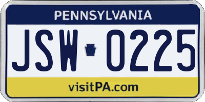 PA license plate JSW0225