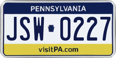 PA license plate JSW0227
