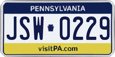 PA license plate JSW0229