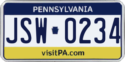 PA license plate JSW0234