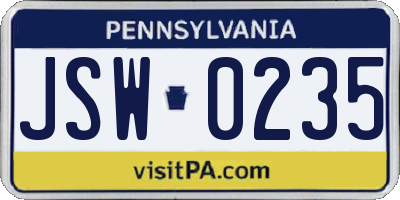 PA license plate JSW0235