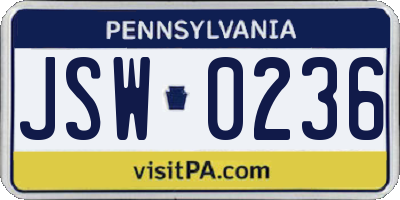 PA license plate JSW0236