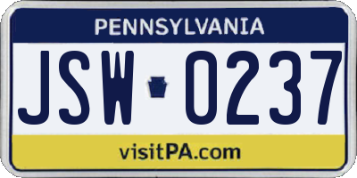 PA license plate JSW0237