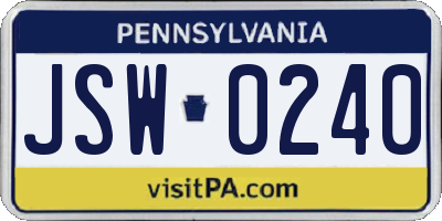 PA license plate JSW0240