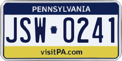 PA license plate JSW0241