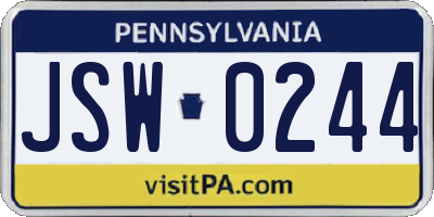 PA license plate JSW0244