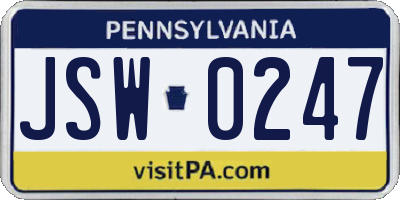 PA license plate JSW0247