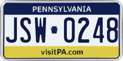 PA license plate JSW0248