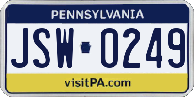 PA license plate JSW0249