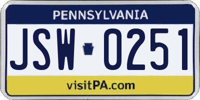 PA license plate JSW0251