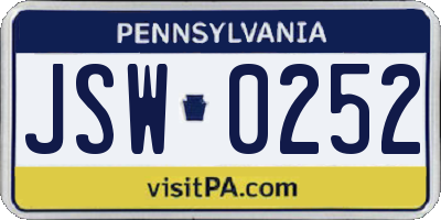 PA license plate JSW0252