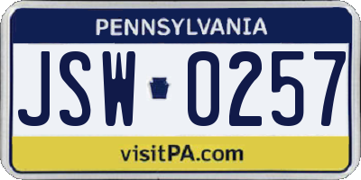 PA license plate JSW0257