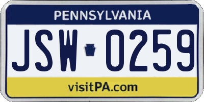 PA license plate JSW0259