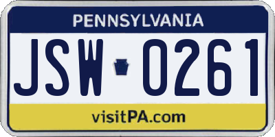 PA license plate JSW0261
