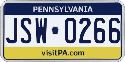 PA license plate JSW0266